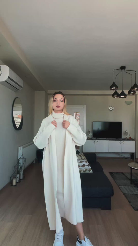 KREM ELBİSE&HIRKA TAKIM